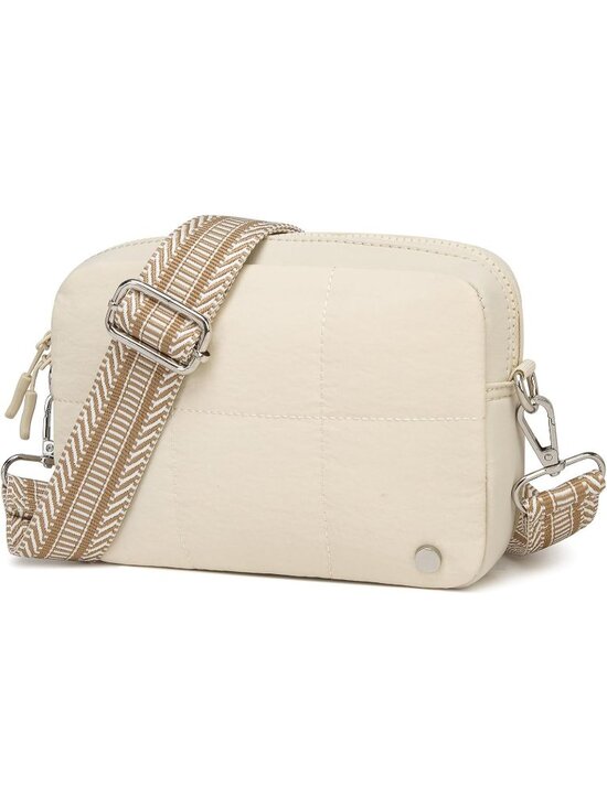 Handbags - Women's Cream White Small Purse Quilted Designer Zipper Shoulder Crossbody Bags